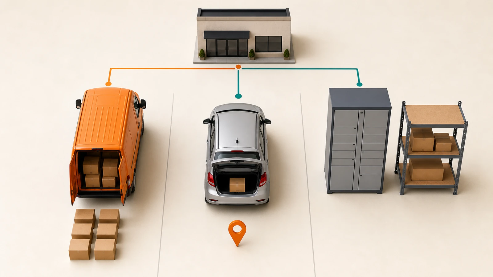 A weekly delivery board separating standard parcels, planned local routes, urgent overflow, and customer collection
