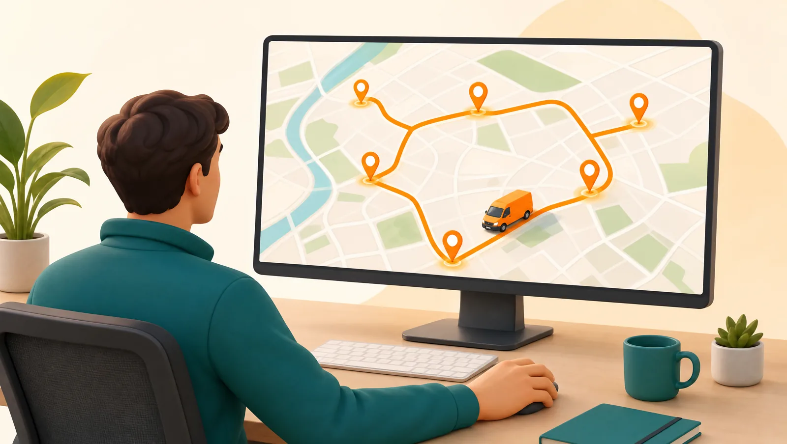 A dispatcher reviewing an optimized multi-stop delivery route on a screen