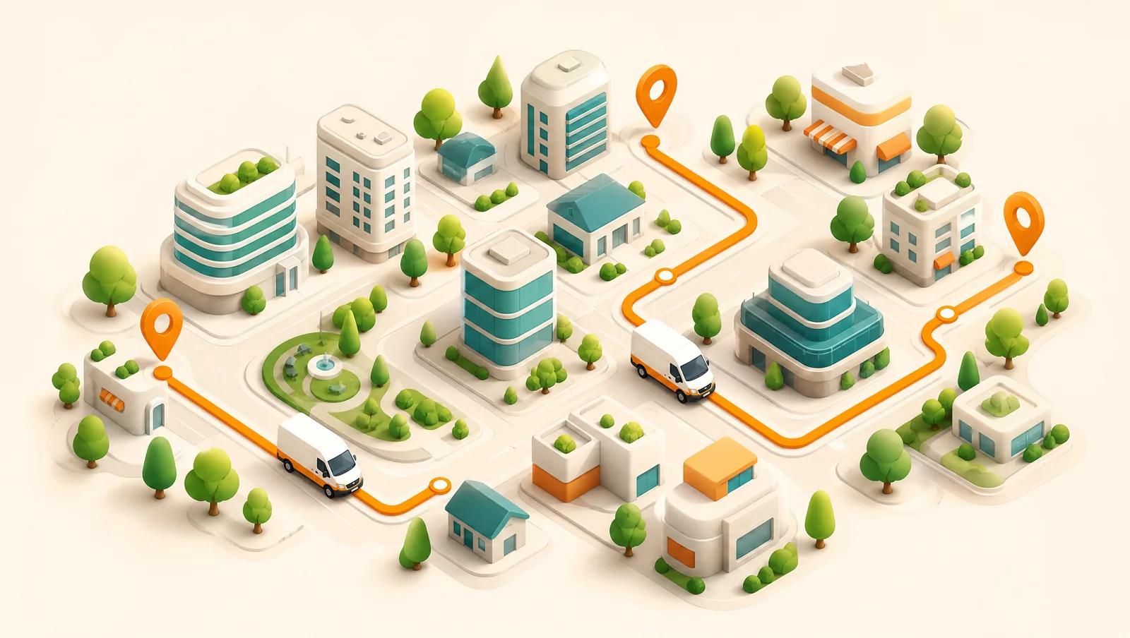 Optimized delivery routes connecting stops across a city