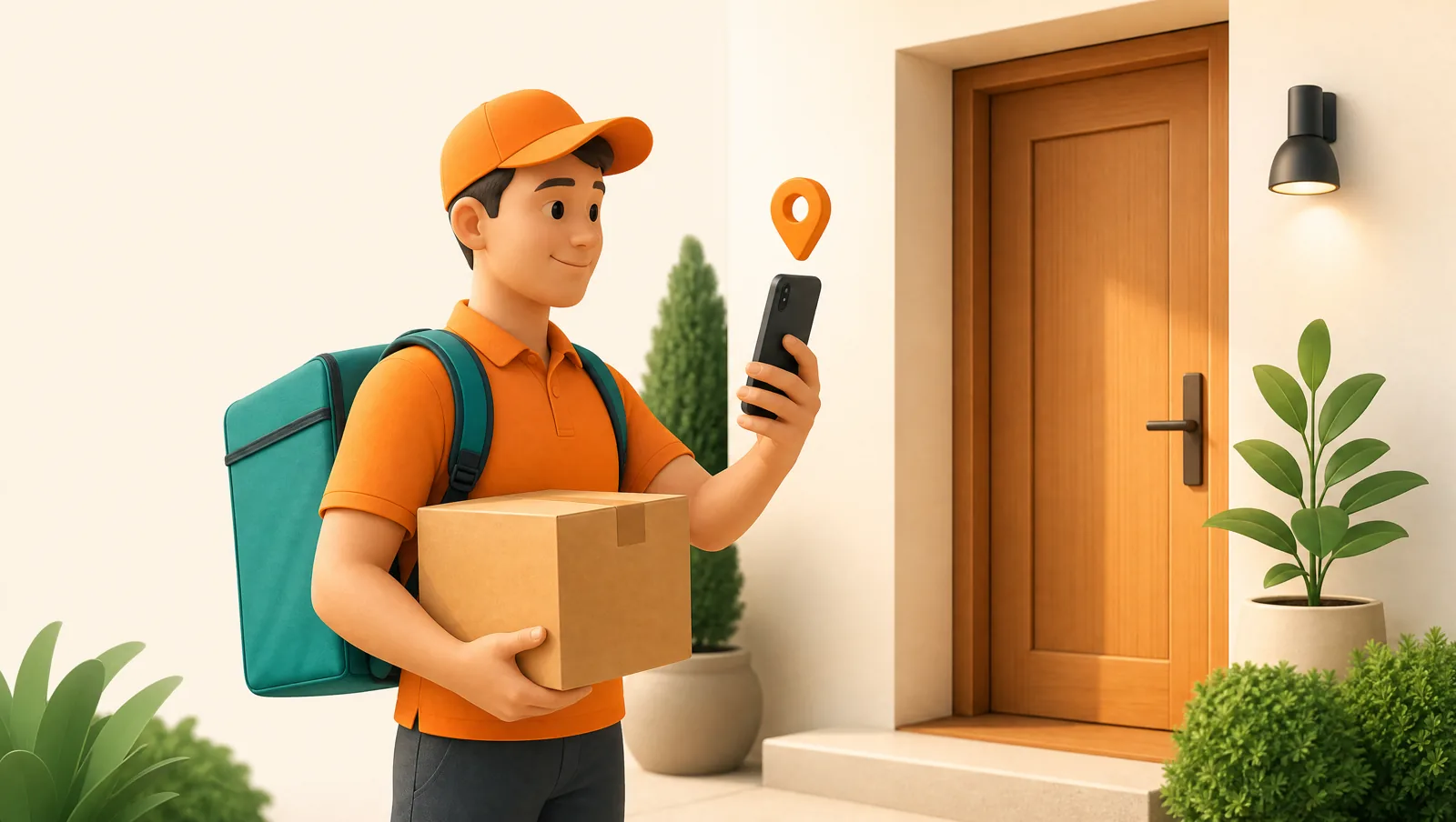 A driver capturing proof of delivery on a phone at a customer’s door